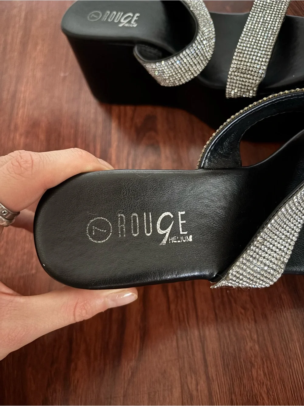 Platform Slide Sandals with Rhinestone Straps - Black